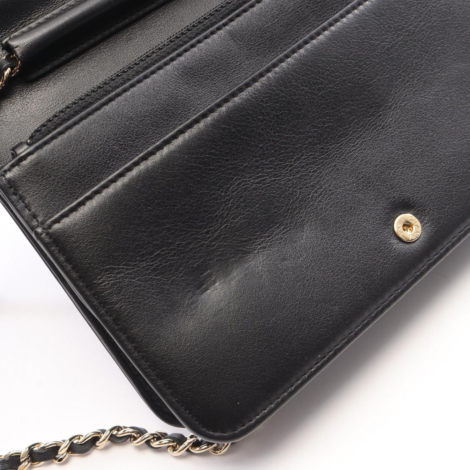 Chanel Shoulder Bag Boy Champagne Gold Black Lambskin Boy Chain Wallet — view 6