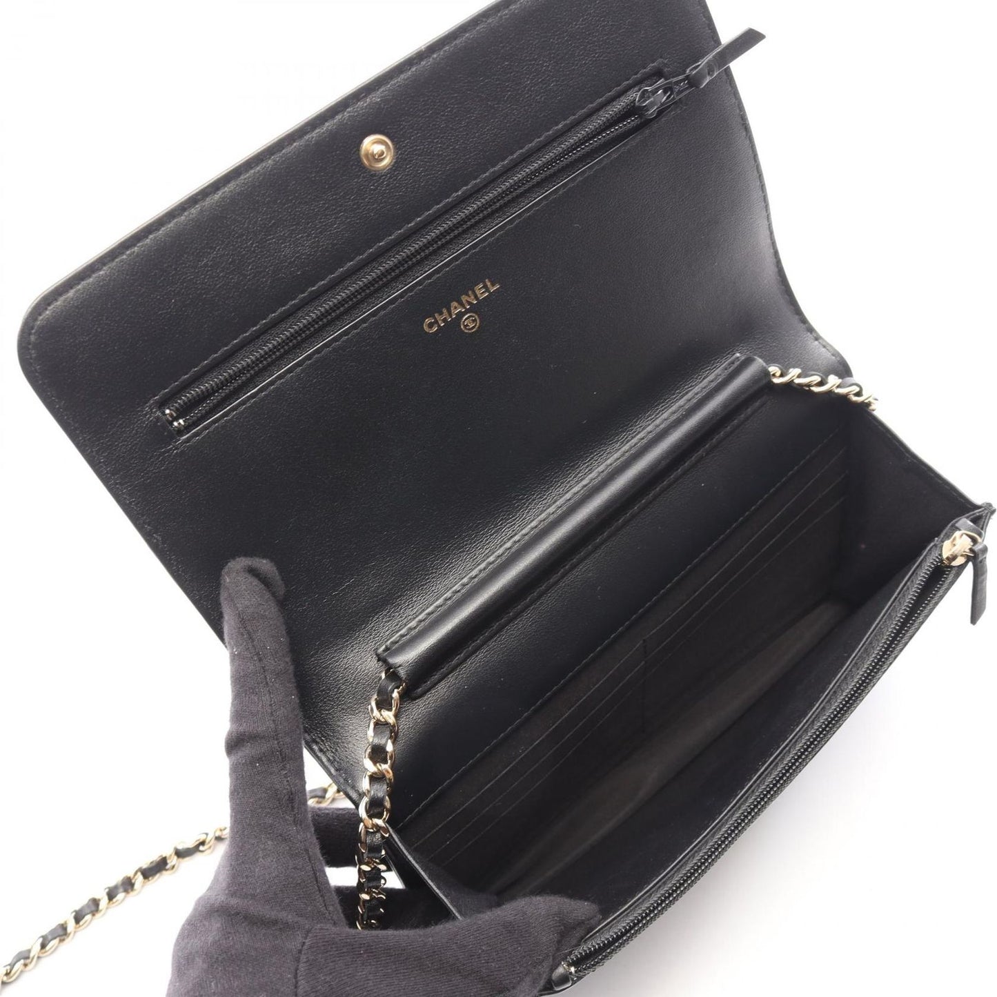 Chanel Shoulder Bag Boy Champagne Gold Black Lambskin Boy Chain Wallet — view 3