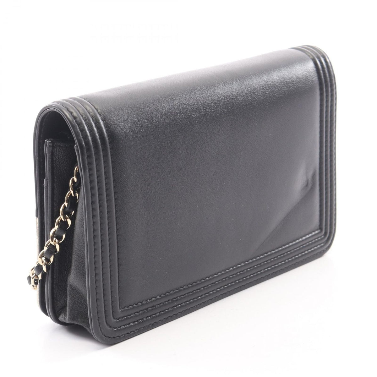 Chanel Shoulder Bag Boy Champagne Gold Black Lambskin Boy Chain Wallet — view 2