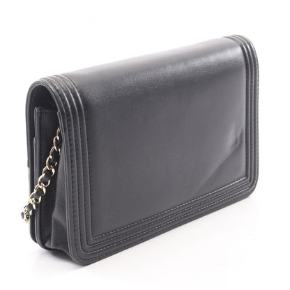 Chanel Shoulder Bag Boy Champagne Gold Black Lambskin Boy Chain Wallet — view 2