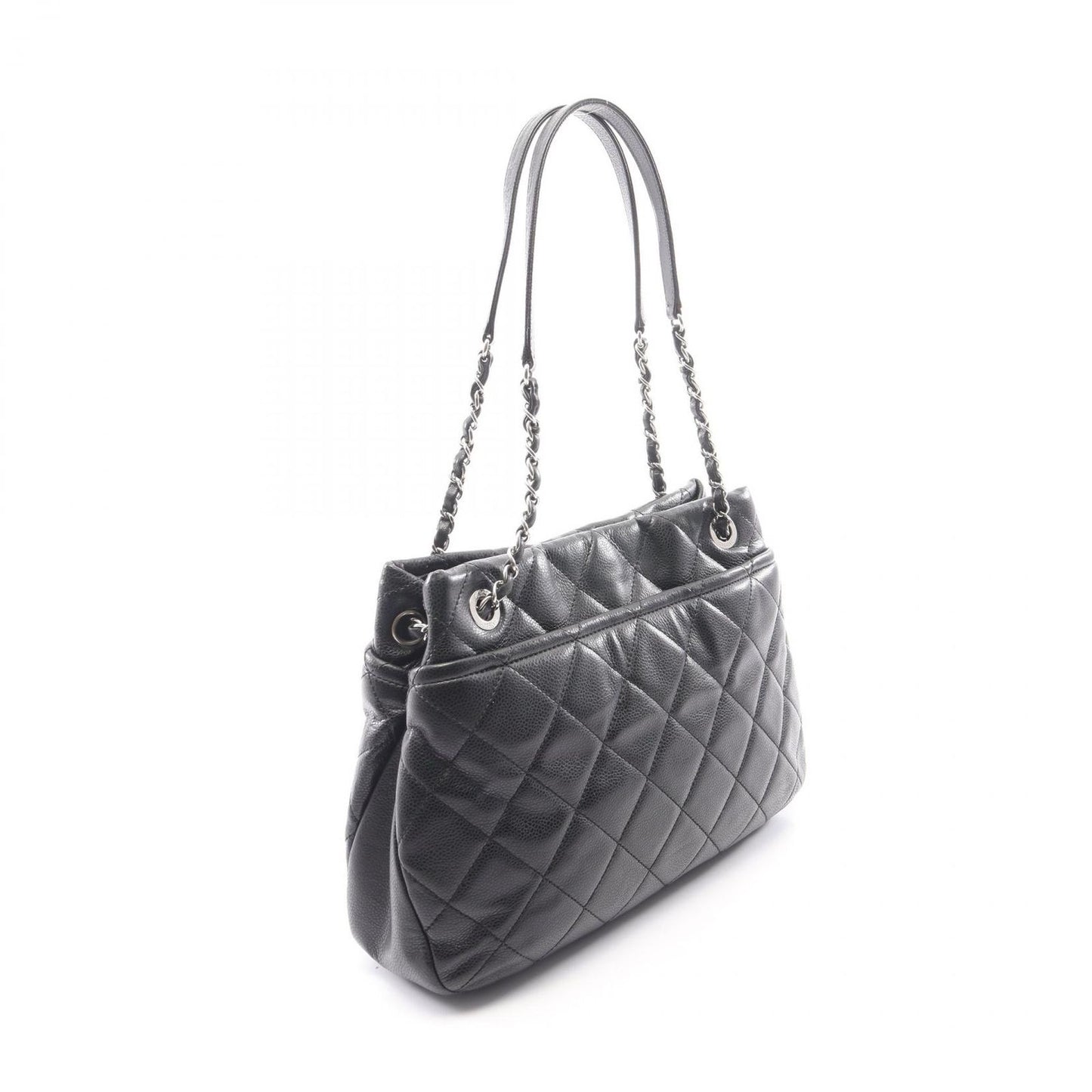 Chanel Tote Bag Quilted Black Caviar Leather CC Logo Chain — view 2