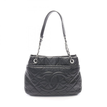 Chanel Tote Bag Quilted Black Caviar Leather CC Logo Chain