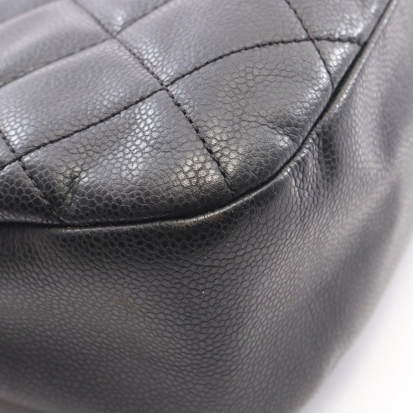 Chanel Tote Bag Quilted Black Caviar Leather CC Logo Chain — view 8