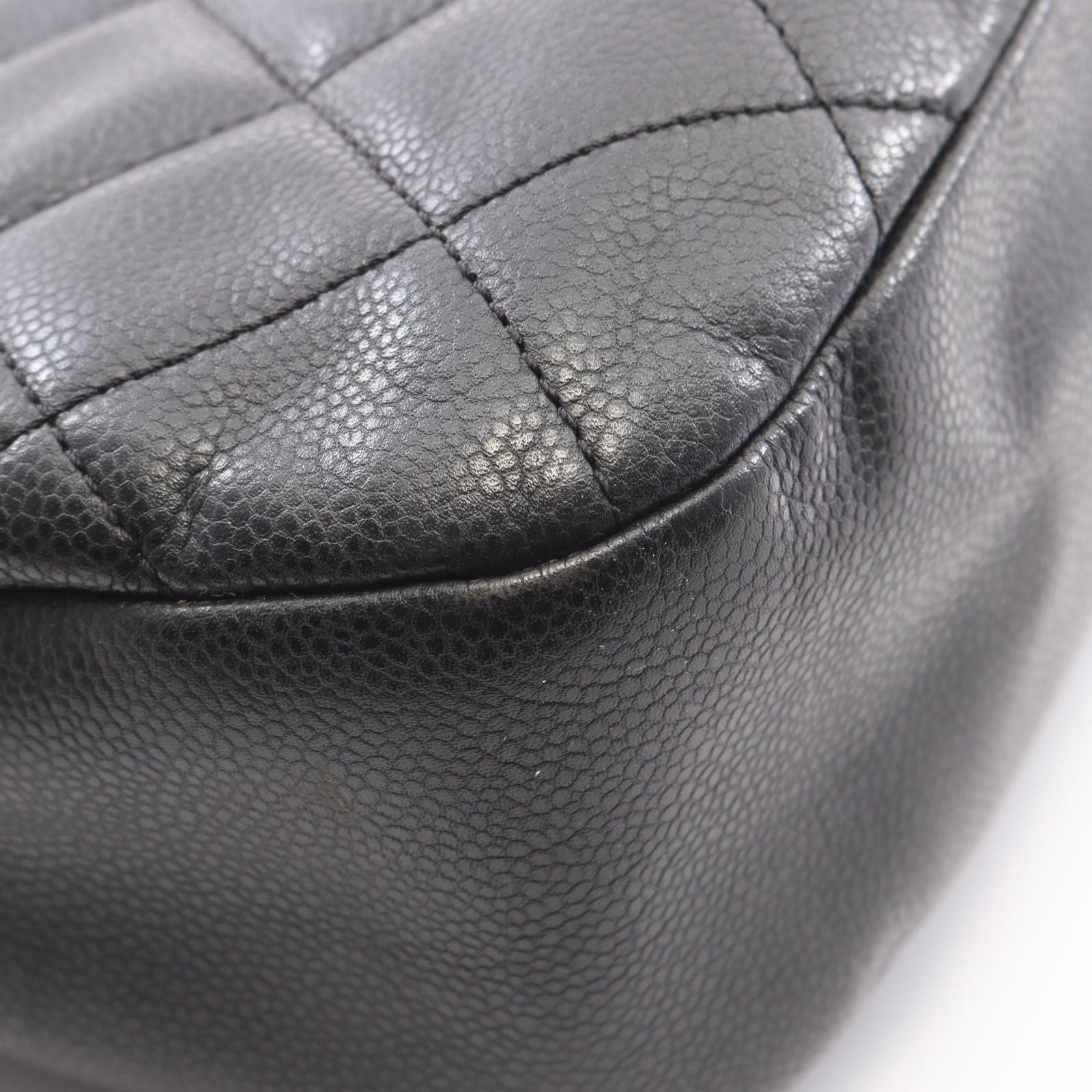 Chanel Tote Bag Quilted Black Caviar Leather CC Logo Chain — view 8
