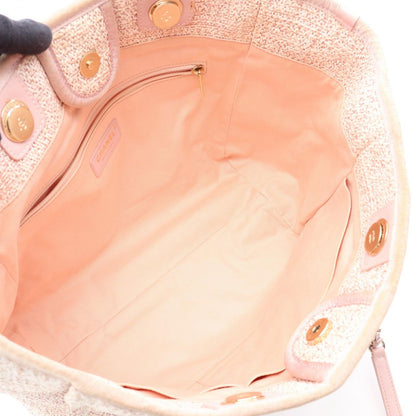 Chanel Tote Bag Deauville Pink Fabric Leather Chain MM — view 3