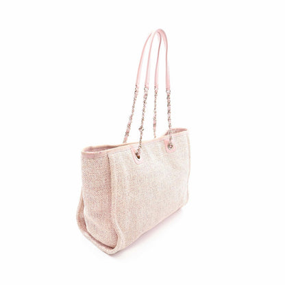 Chanel Tote Bag Deauville Pink Fabric Leather Chain MM — view 2