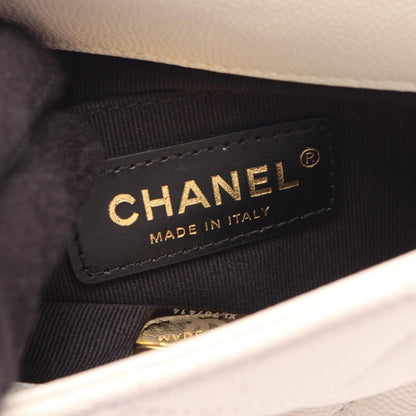 Chanel Shoulder Bag Quilted Mini Flap White Caviar Leather Small Chain — view 4