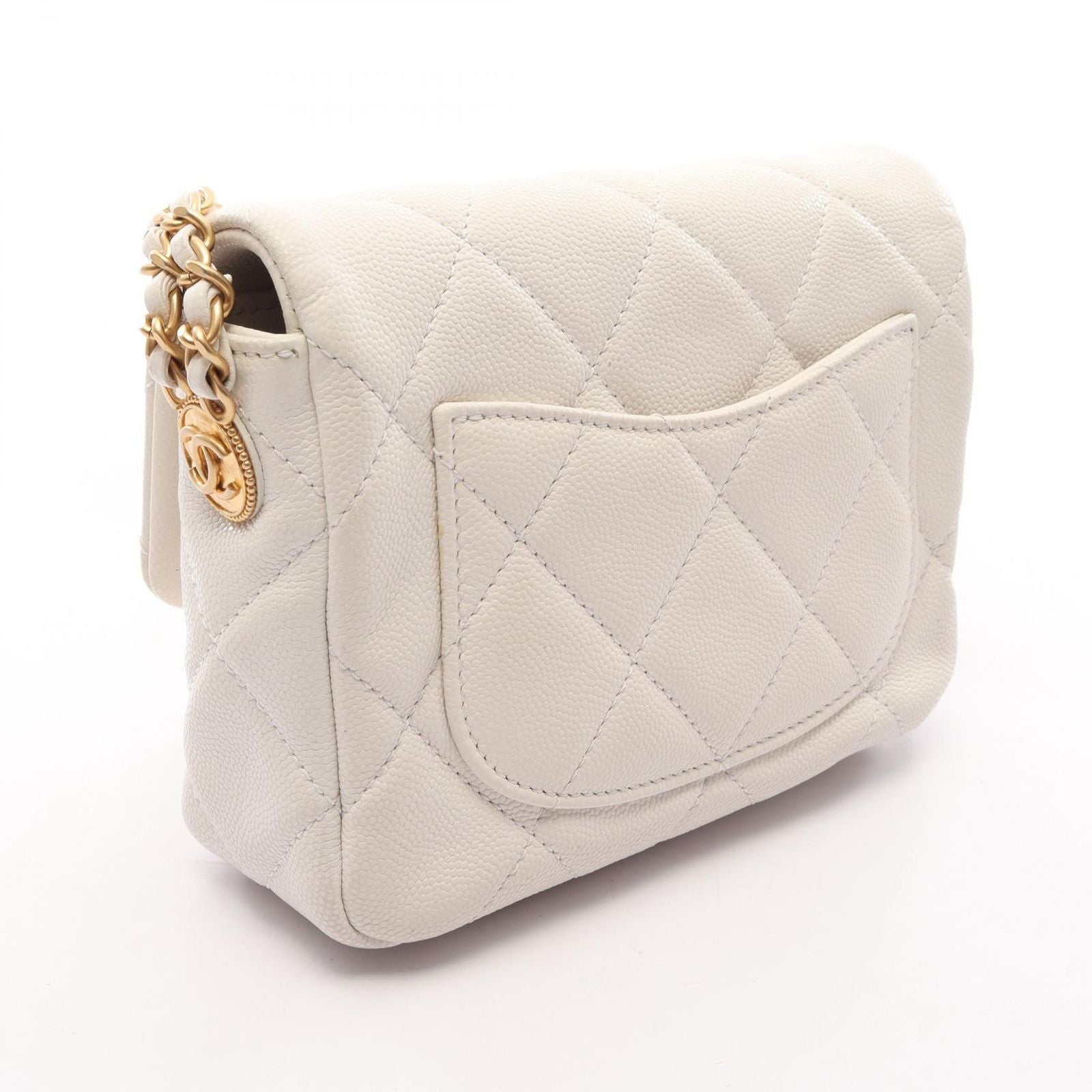 Chanel Shoulder Bag Quilted Mini Flap White Caviar Leather Small Chain — view 2