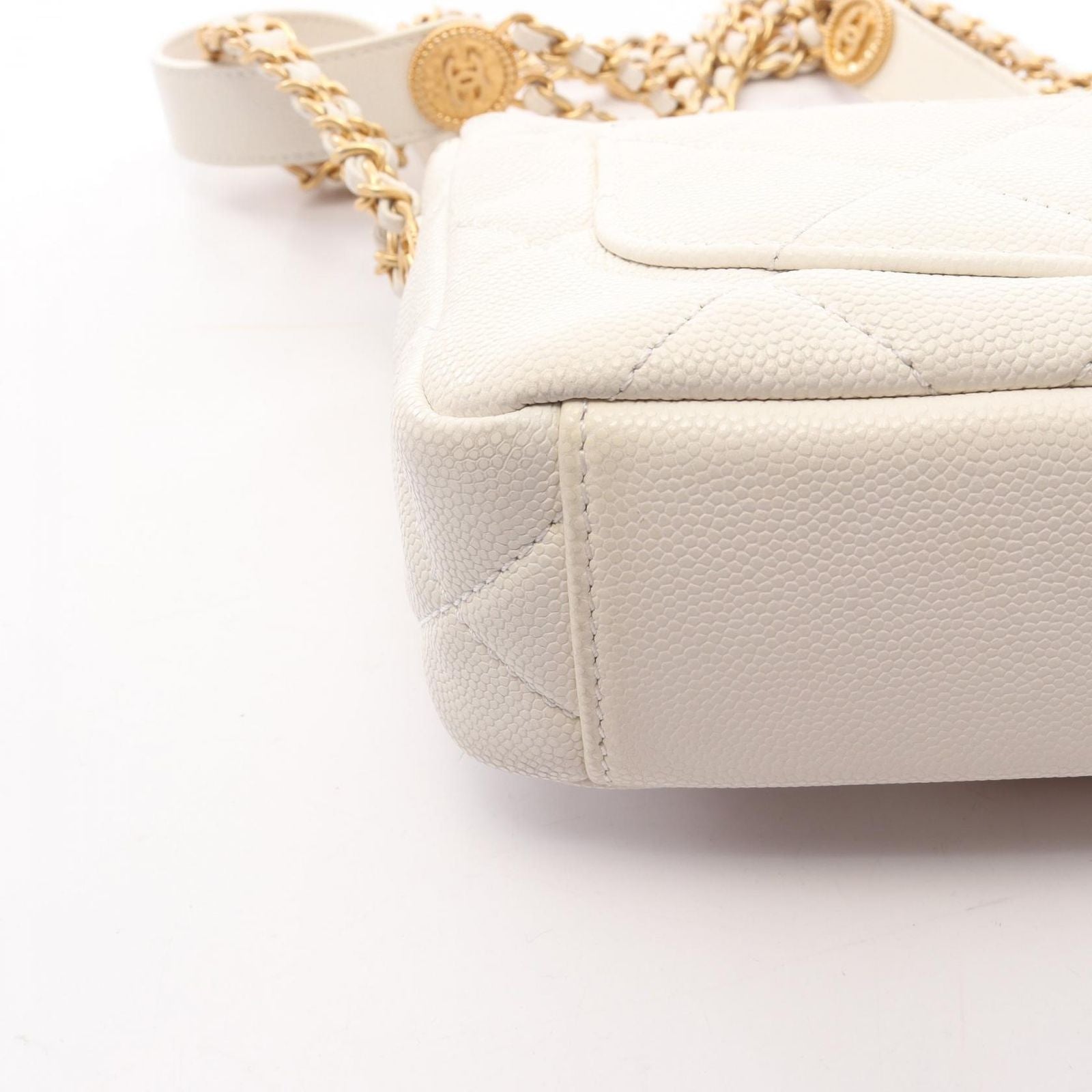 Chanel Shoulder Bag Quilted Mini Flap White Caviar Leather Small Chain — view 8