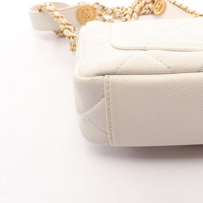 Chanel Shoulder Bag Quilted Mini Flap White Caviar Leather Small Chain — view 8