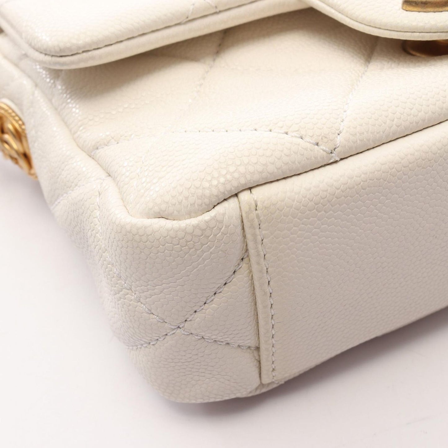 Chanel Shoulder Bag Quilted Mini Flap White Caviar Leather Small Chain — view 7