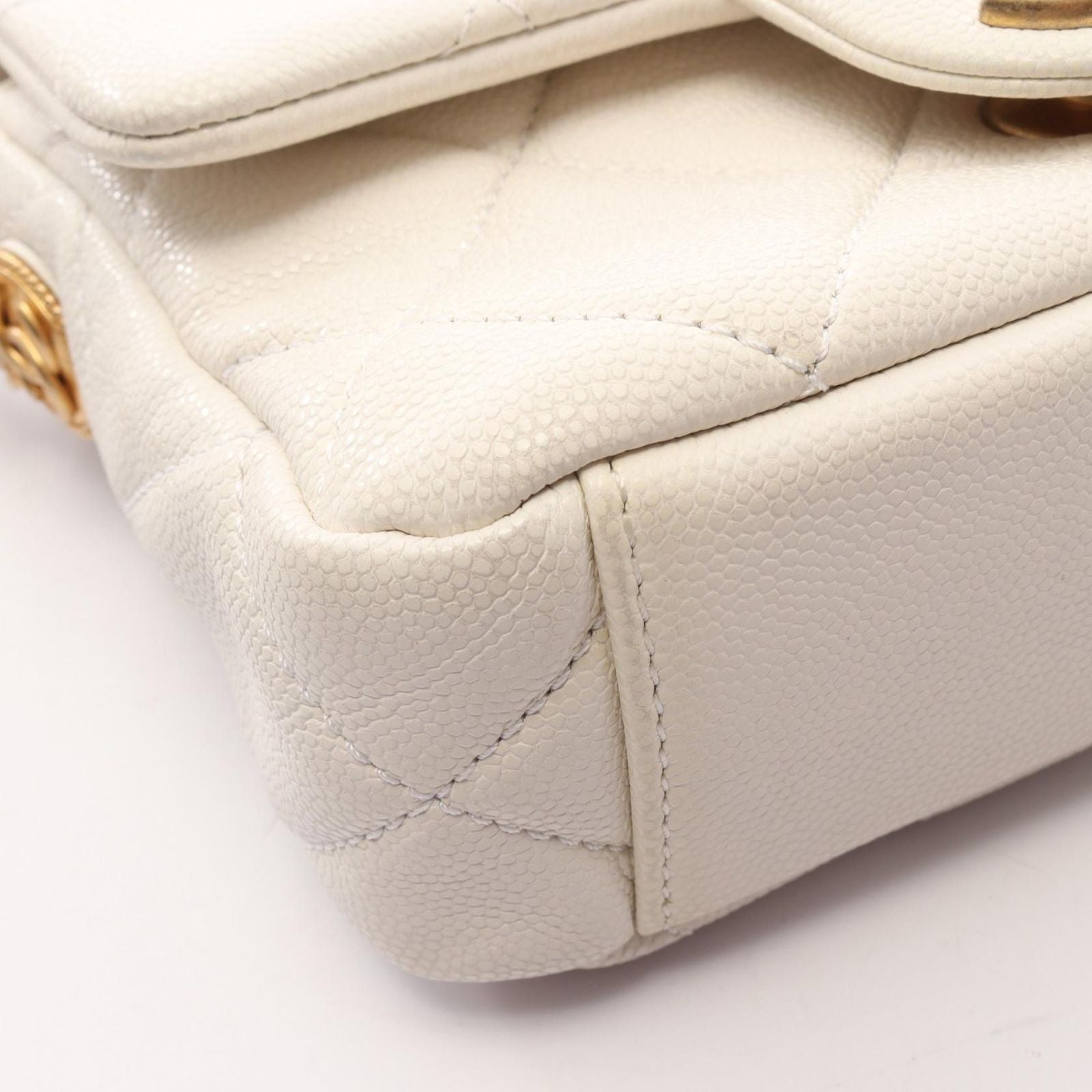 Chanel Shoulder Bag Quilted Mini Flap White Caviar Leather Small Chain — view 7
