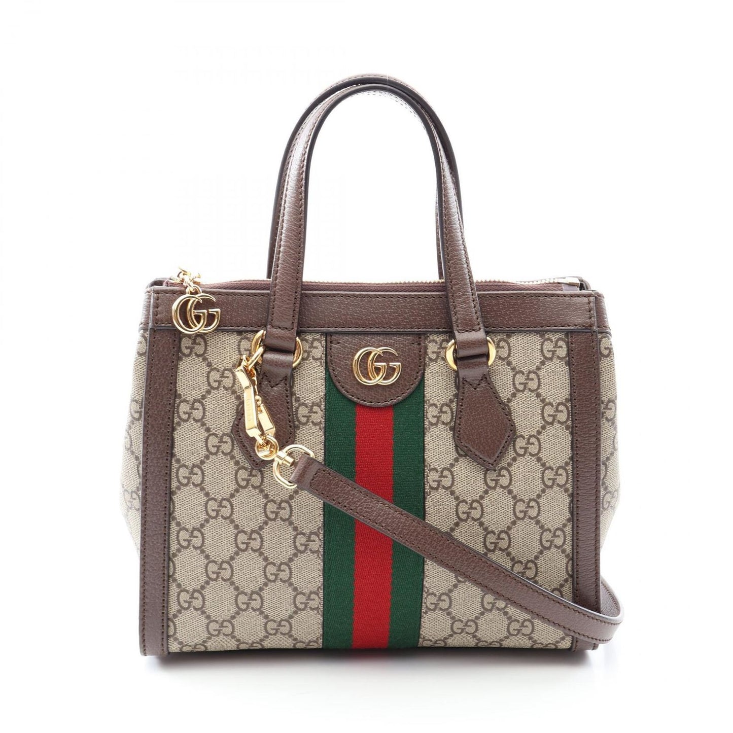 Gucci Tote Bag Ophidia GG Supreme Small 2-Way Beige Brown Green Canvas Leather