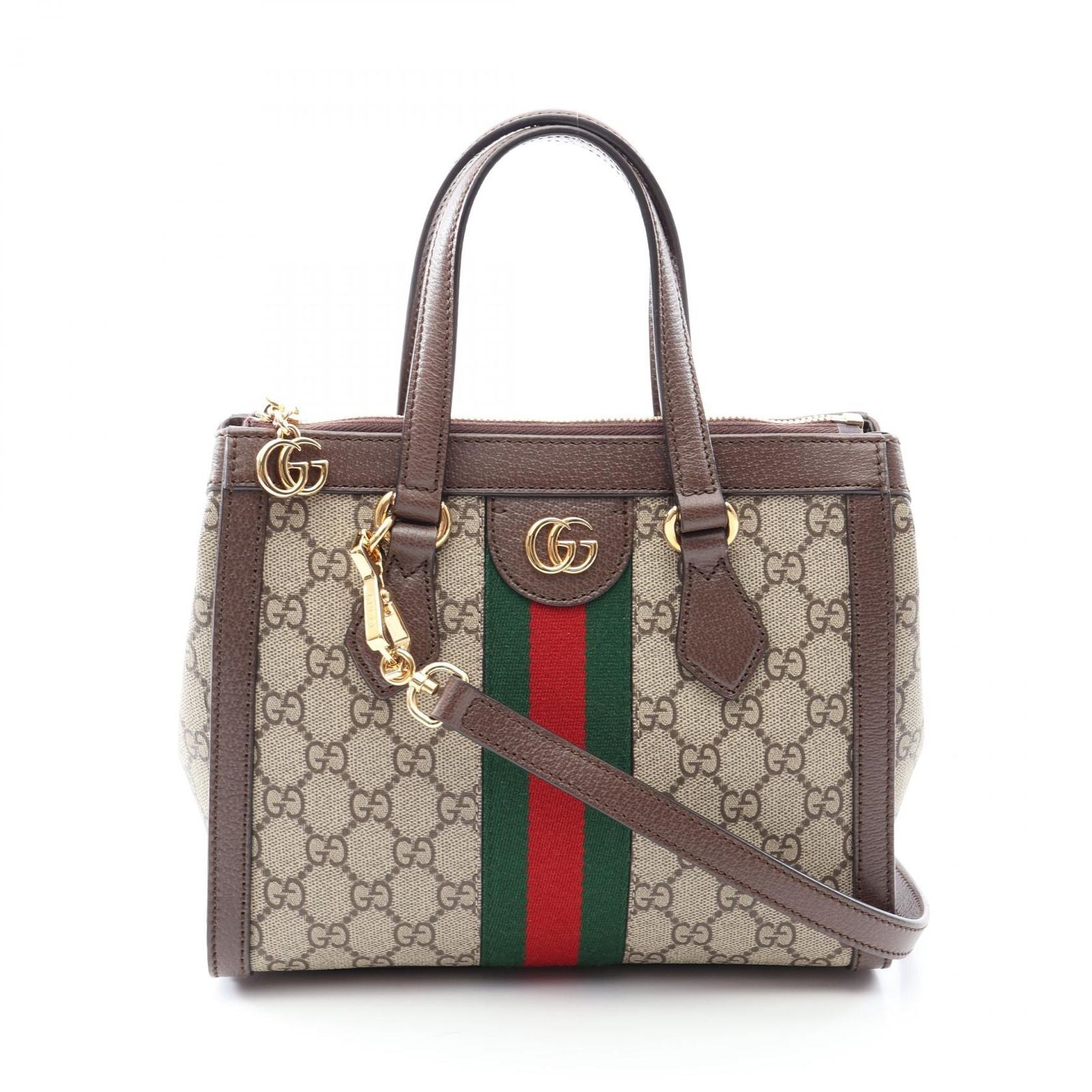 Gucci Tote Bag Ophidia GG Supreme Small 2-Way Beige Brown Green Canvas Leather