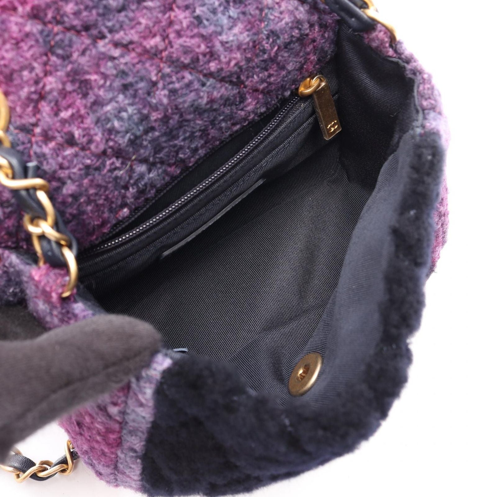 Chanel Shoulder Bag Mini Quilted Navy Purple Fabric Chain — view 3