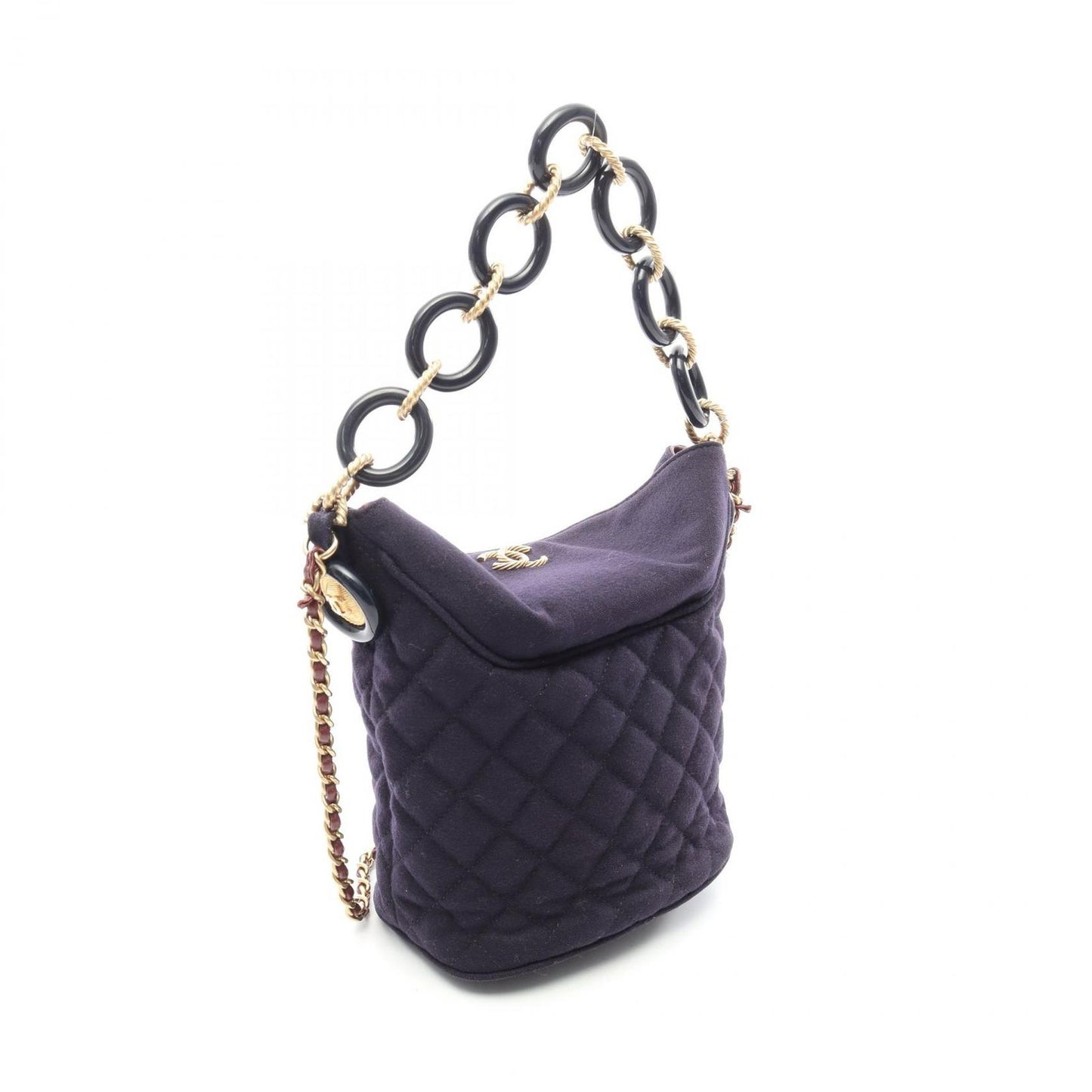 Chanel Shoulder Bag Paris Hamburg Quilted Navy Wool Leather 2-Way Chain — view 2