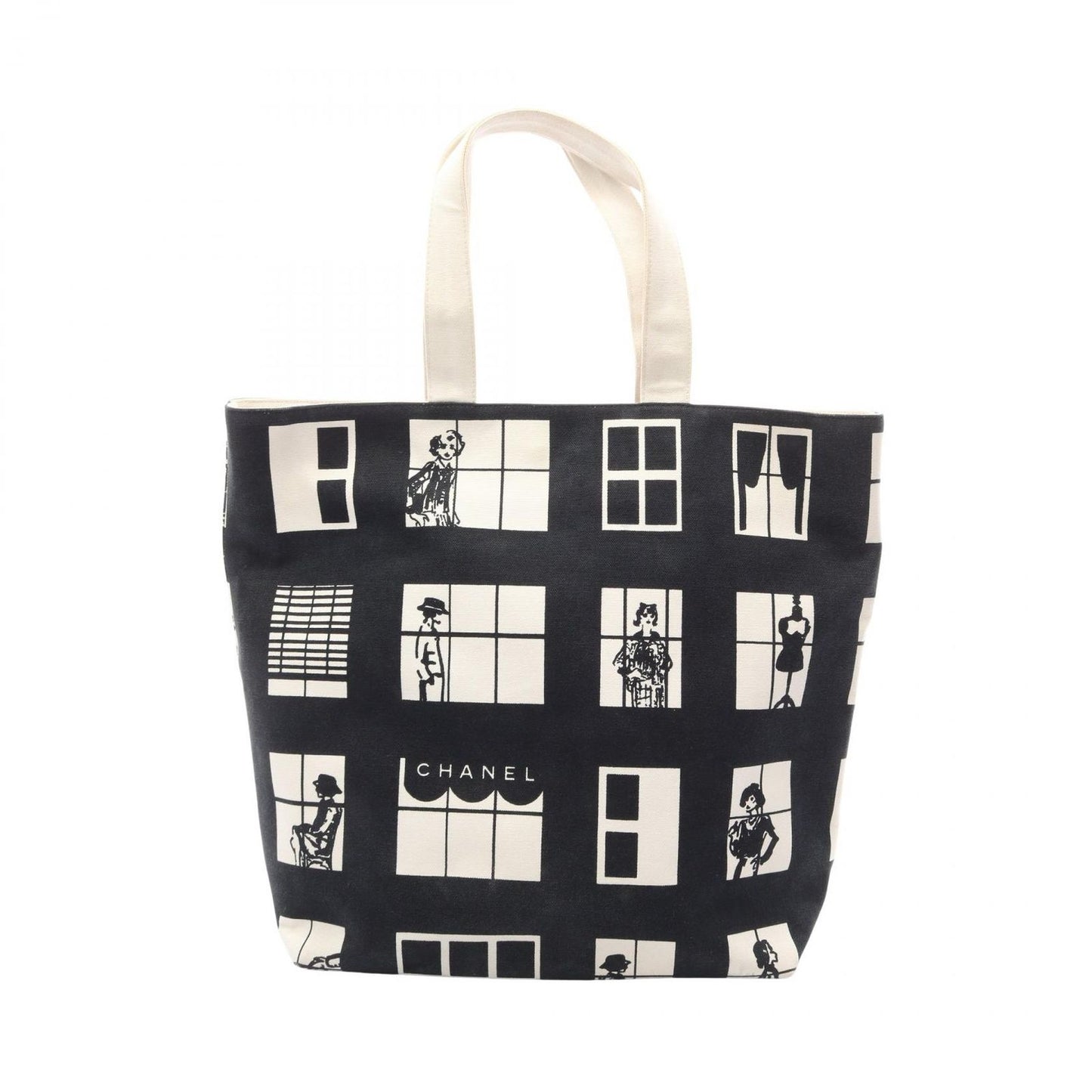 Chanel Tote Bag Window Line Black White Canvas Windows Mademoiselle