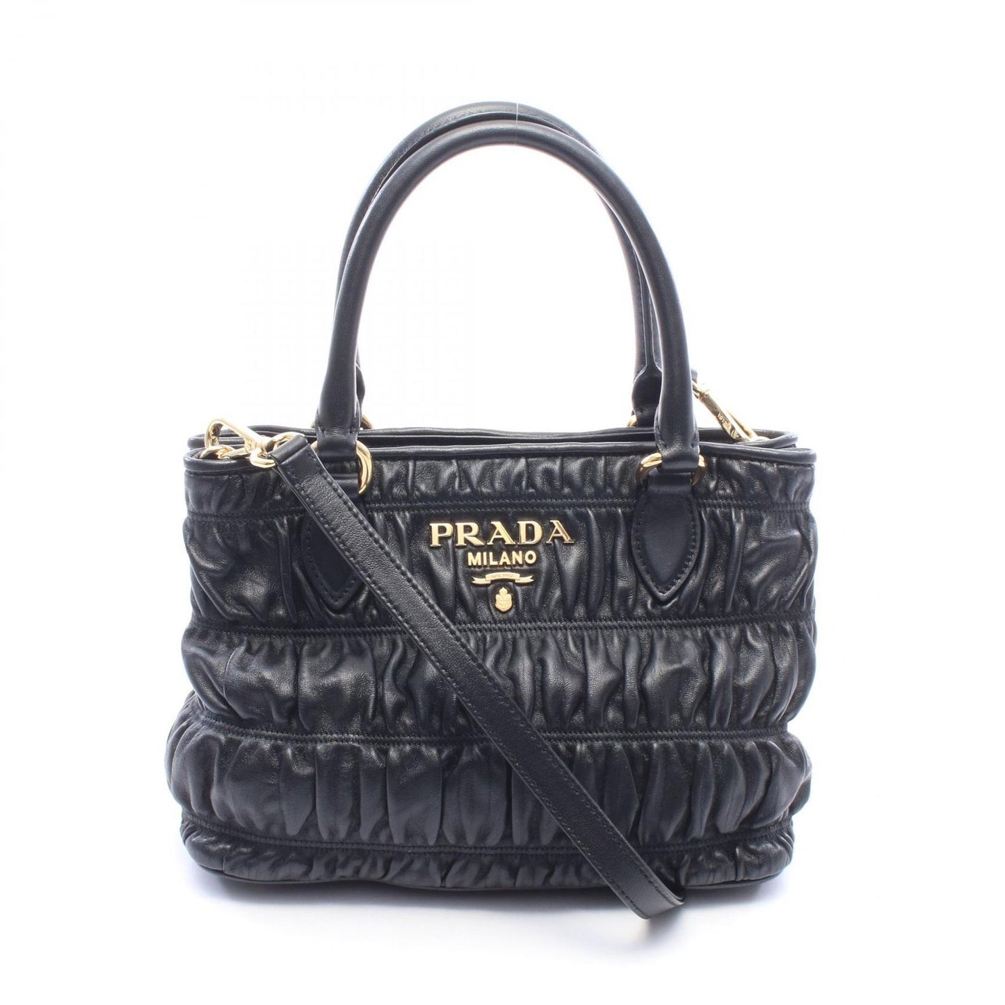 Prada Handbag Black Leather Gathered 2-Way Tote