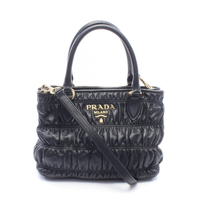 Prada Handbag Black Leather Gathered 2-Way Tote