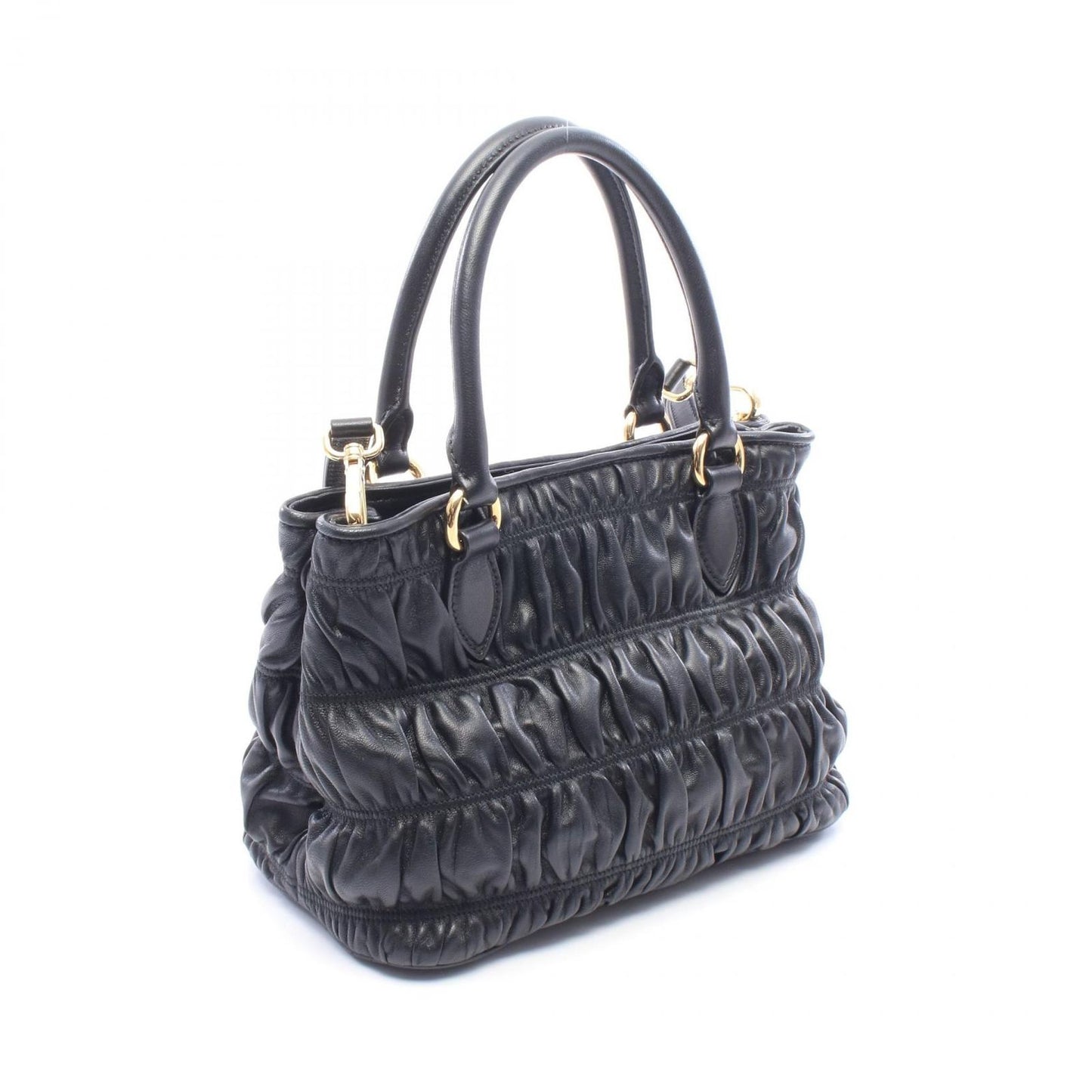 Prada Handbag Black Leather Gathered 2-Way Tote — view 2