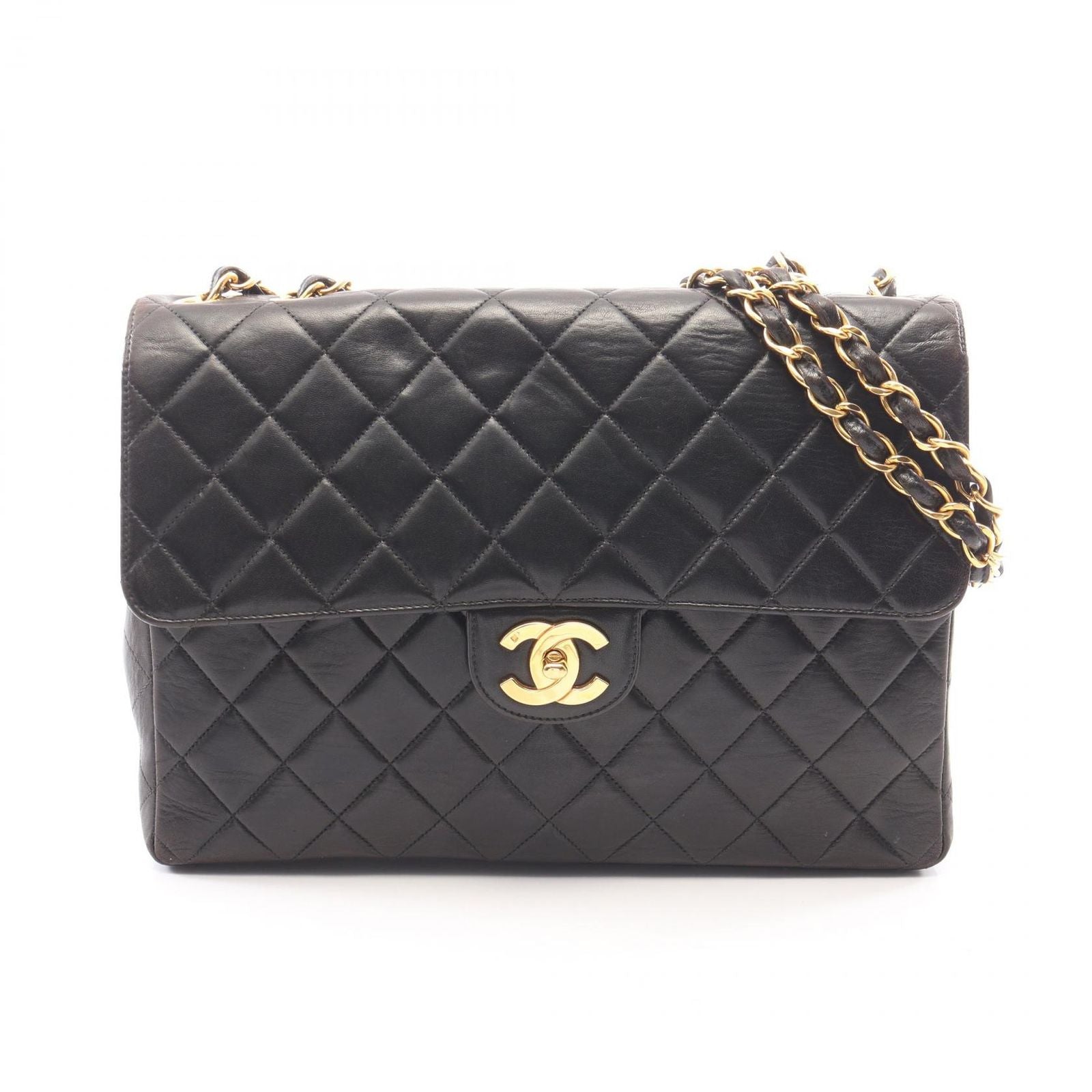 Chanel Shoulder Bag Maxi Quilted 30 Single Flap Black Lambskin Chain