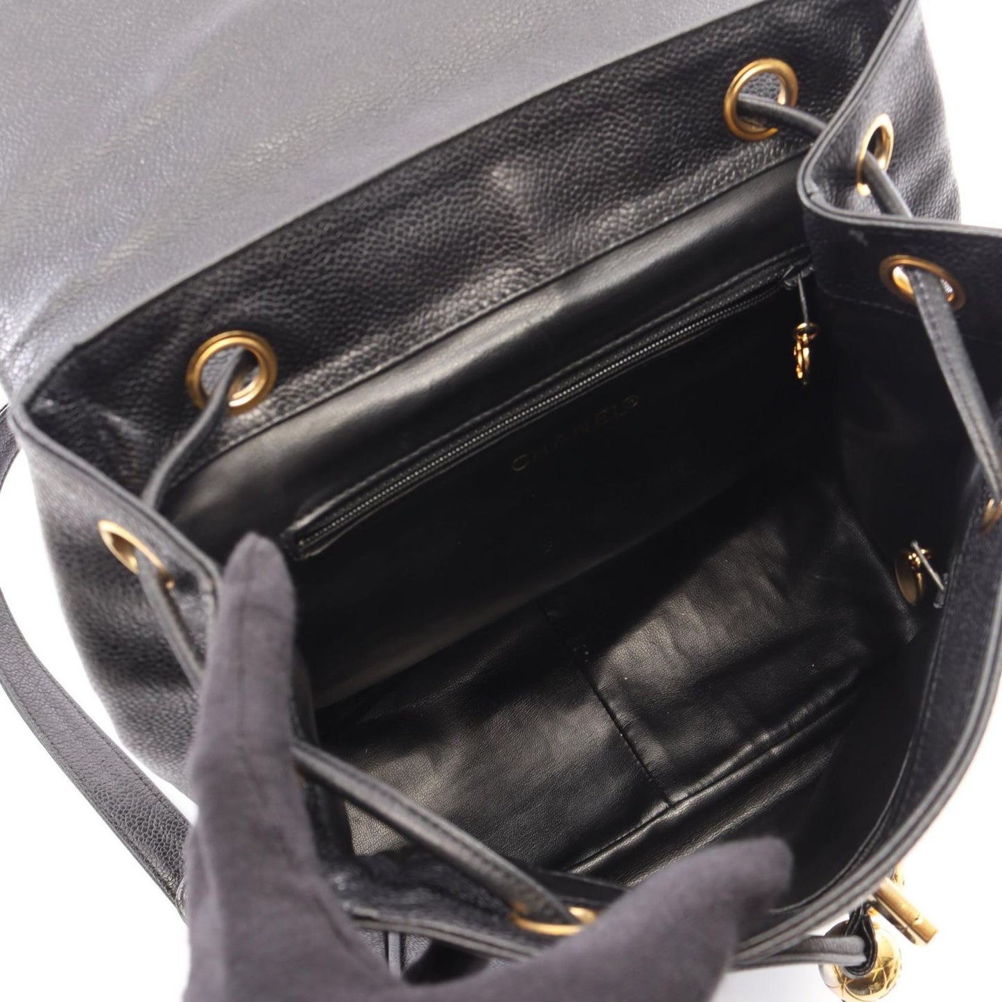 Chanel Backpack CC Logo Black Caviar Leather — view 3