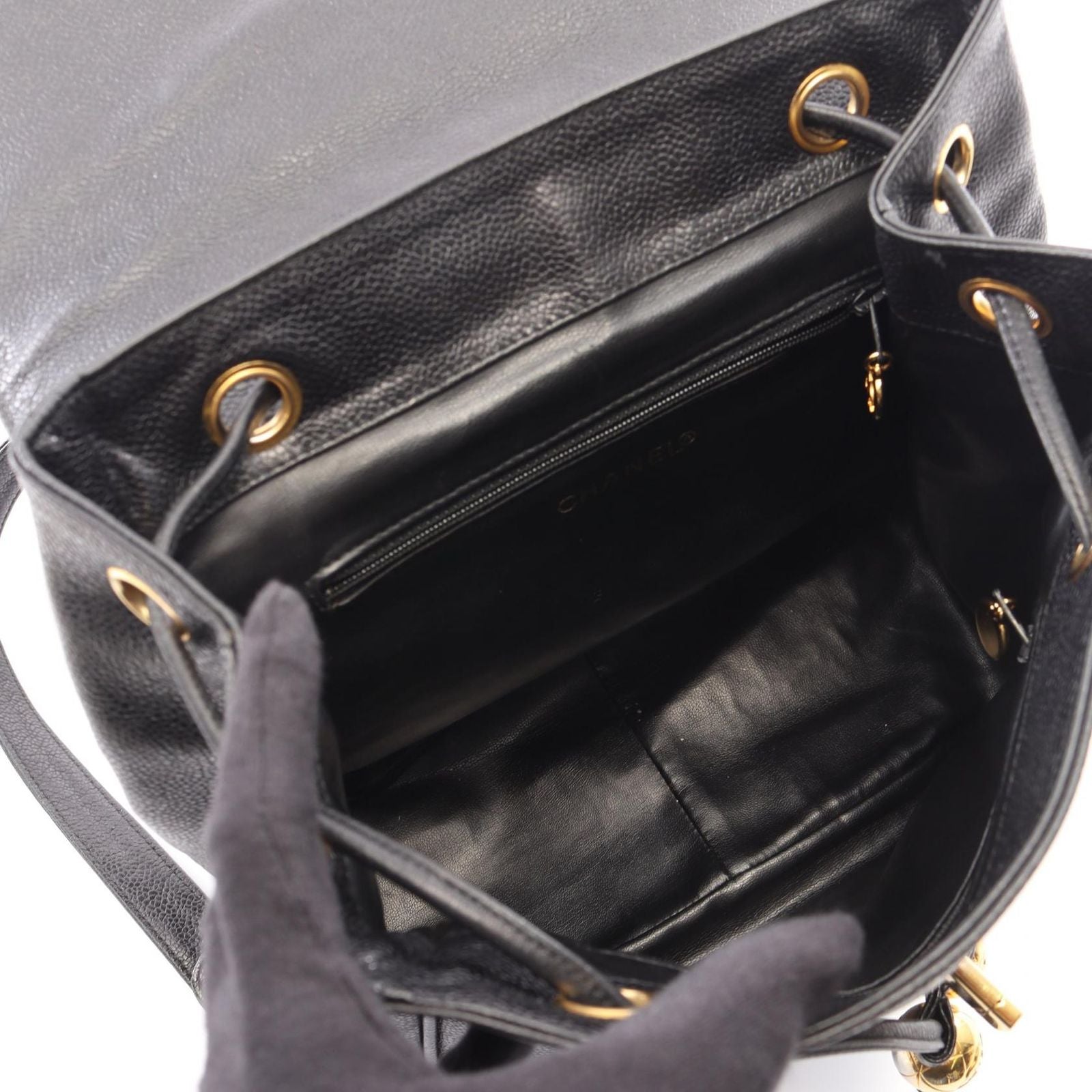 Chanel Backpack CC Logo Black Caviar Leather — view 3