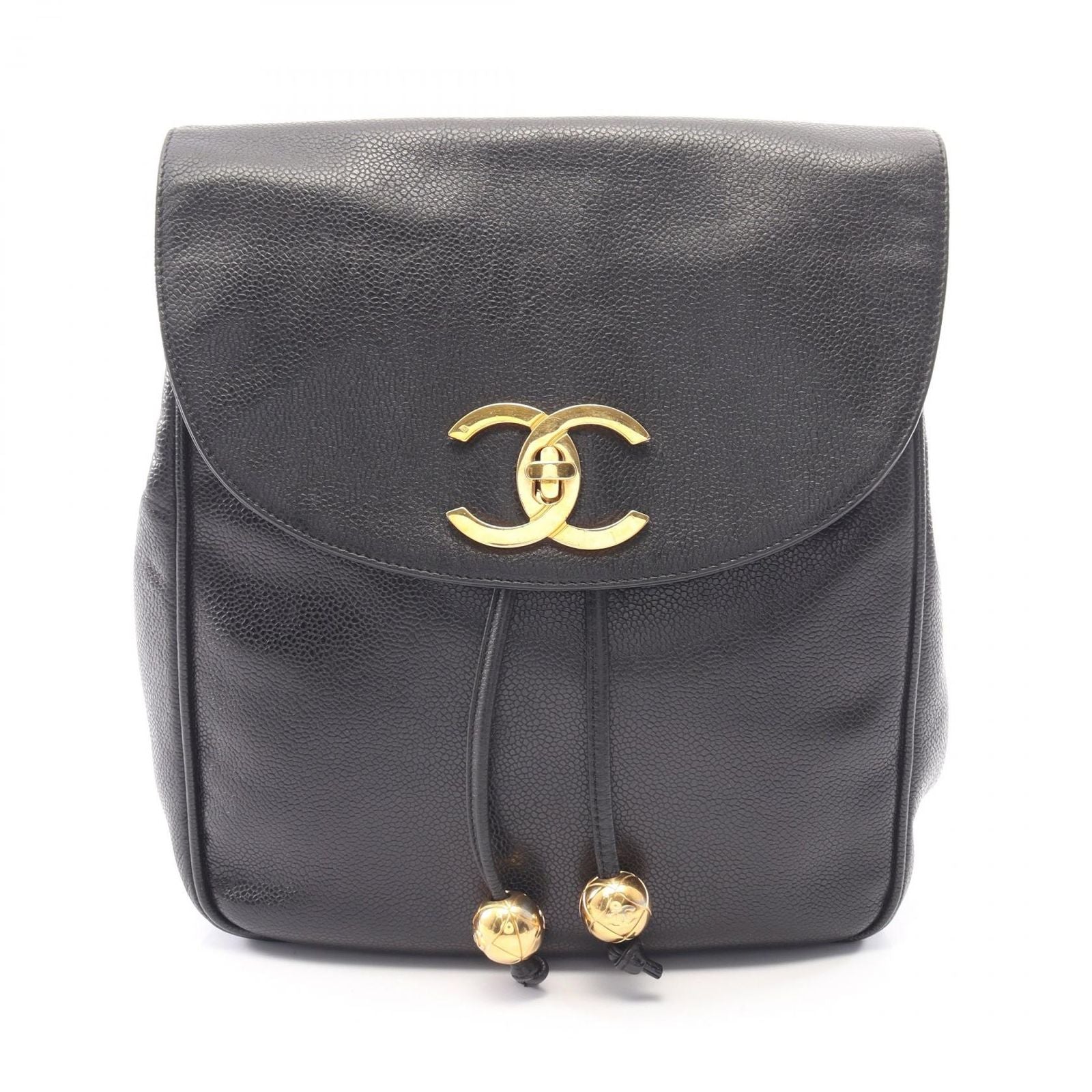 Chanel Backpack CC Logo Black Caviar Leather