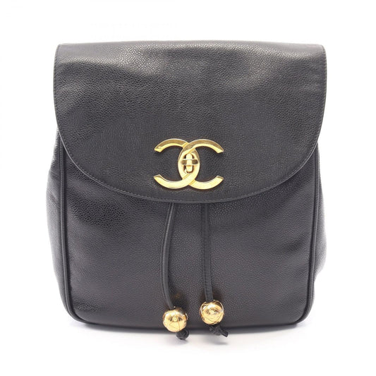 Chanel Backpack CC Logo Black Caviar Leather