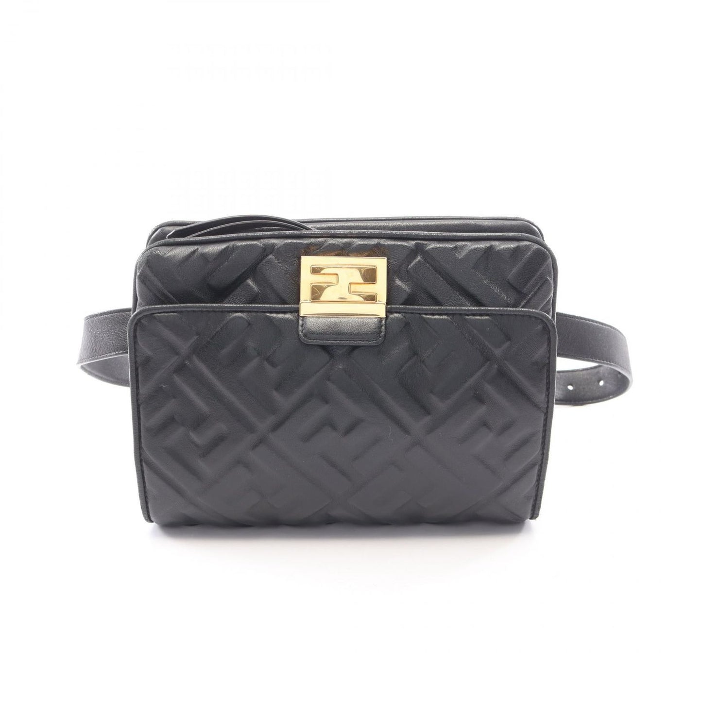 Fendi Waist Bag FF Embossed Upside Down Black Leather Zucca