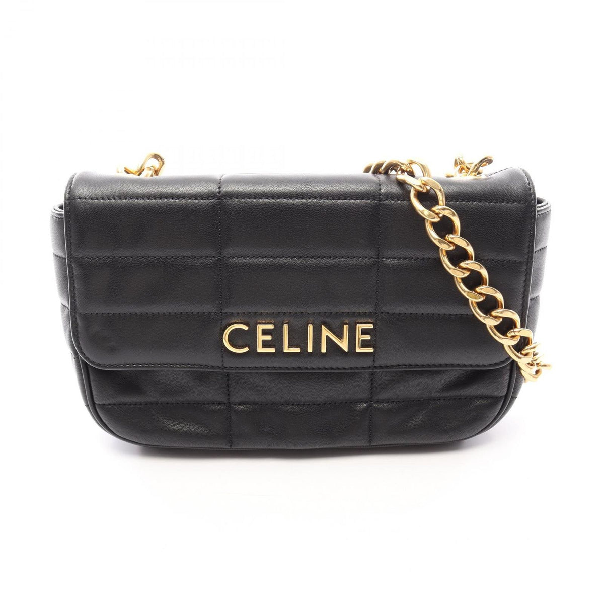Celine Shoulder Bag Matelasse Monochrome Black Leather