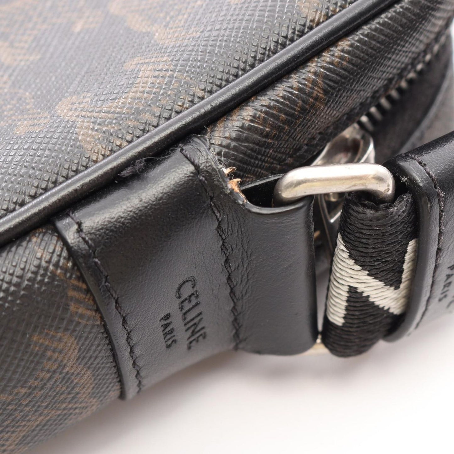 Celine Shoulder Bag Triomphe Black Brown White Canvas Leather — view 8