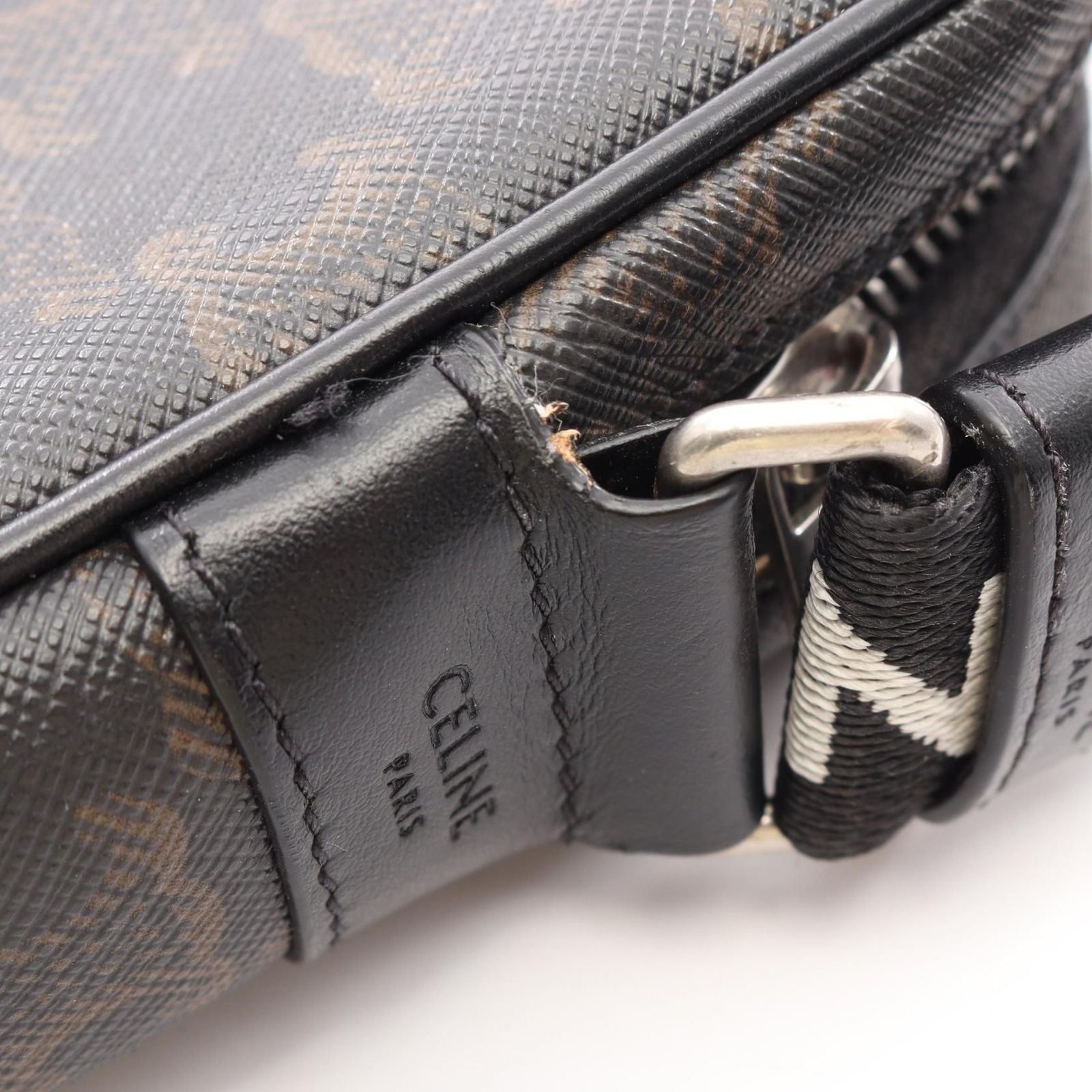 Celine Shoulder Bag Triomphe Black Brown White Canvas Leather — view 8
