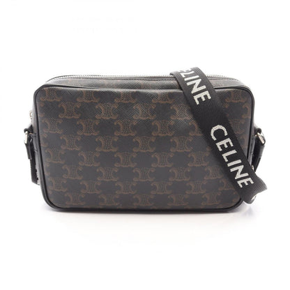 Celine Shoulder Bag Triomphe Black Brown White Canvas Leather