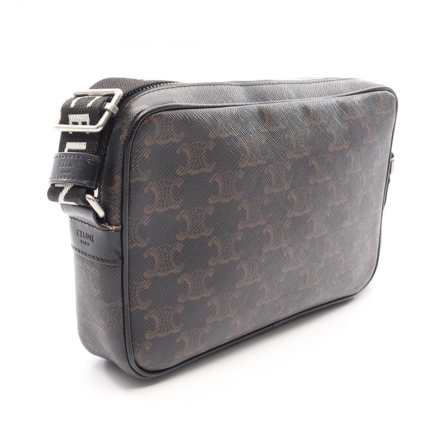 Celine Shoulder Bag Triomphe Black Brown White Canvas Leather — view 2