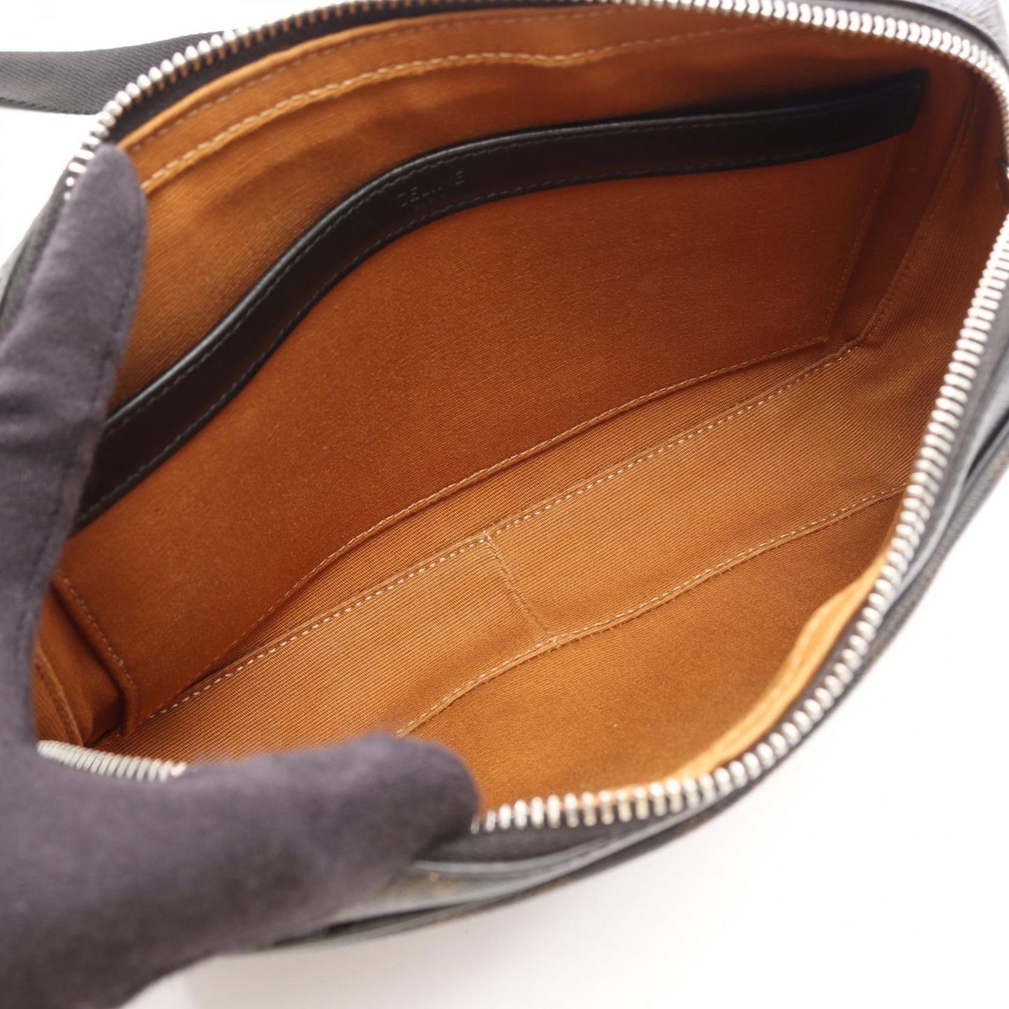 Celine Shoulder Bag Triomphe Black Brown White Canvas Leather — view 3