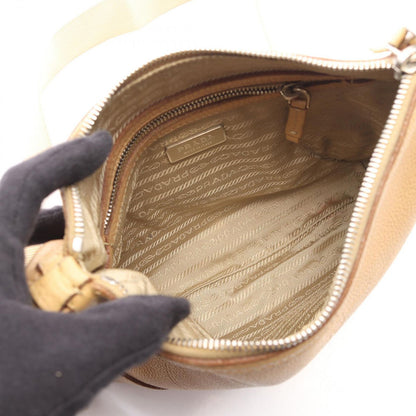 Prada Shoulder Bag Logo Beige Leather Jacquard — view 3