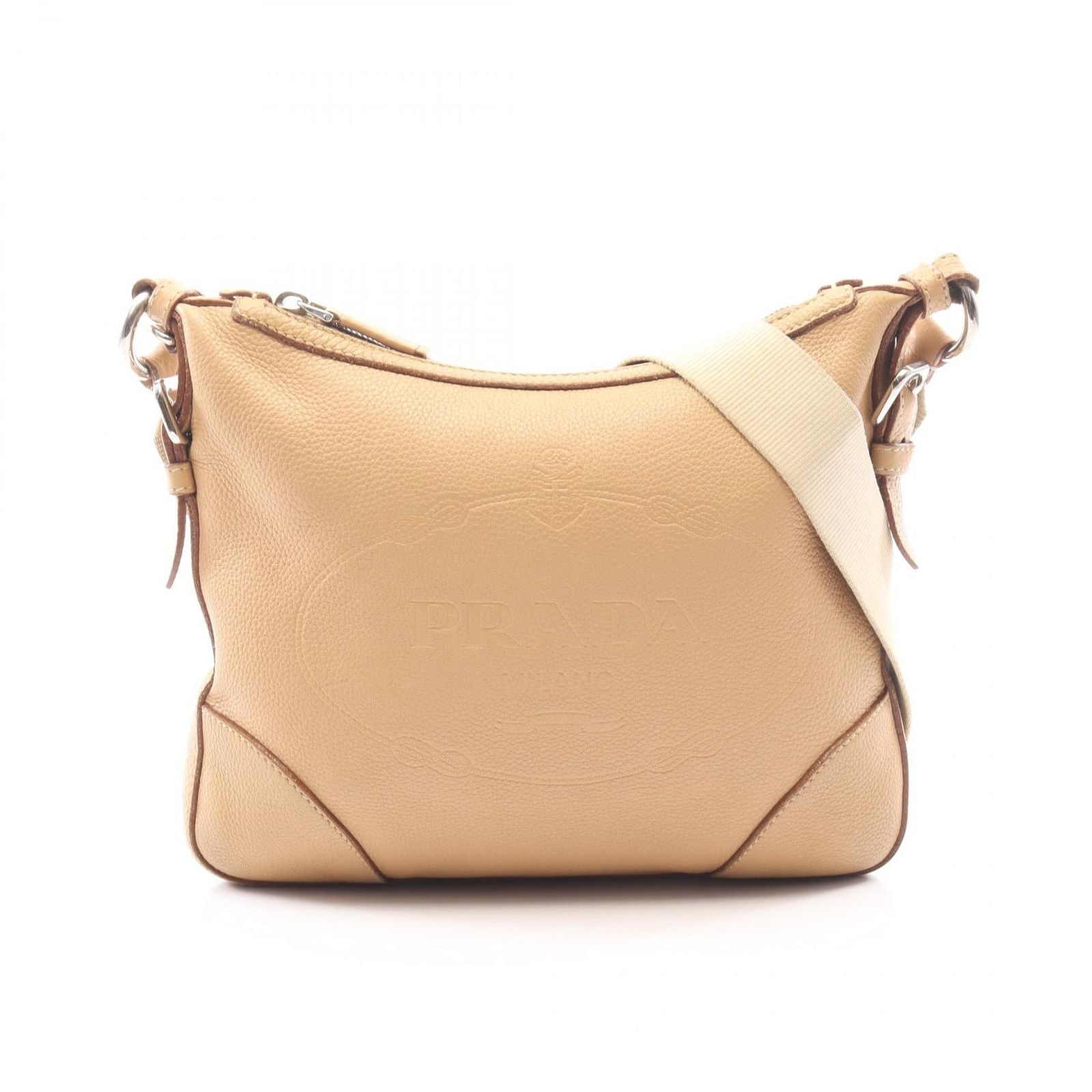 Prada Shoulder Bag Logo Beige Leather Jacquard