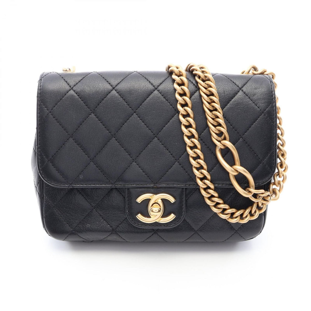 Chanel Shoulder Bag Quilted Black Leather Small Flap Chain