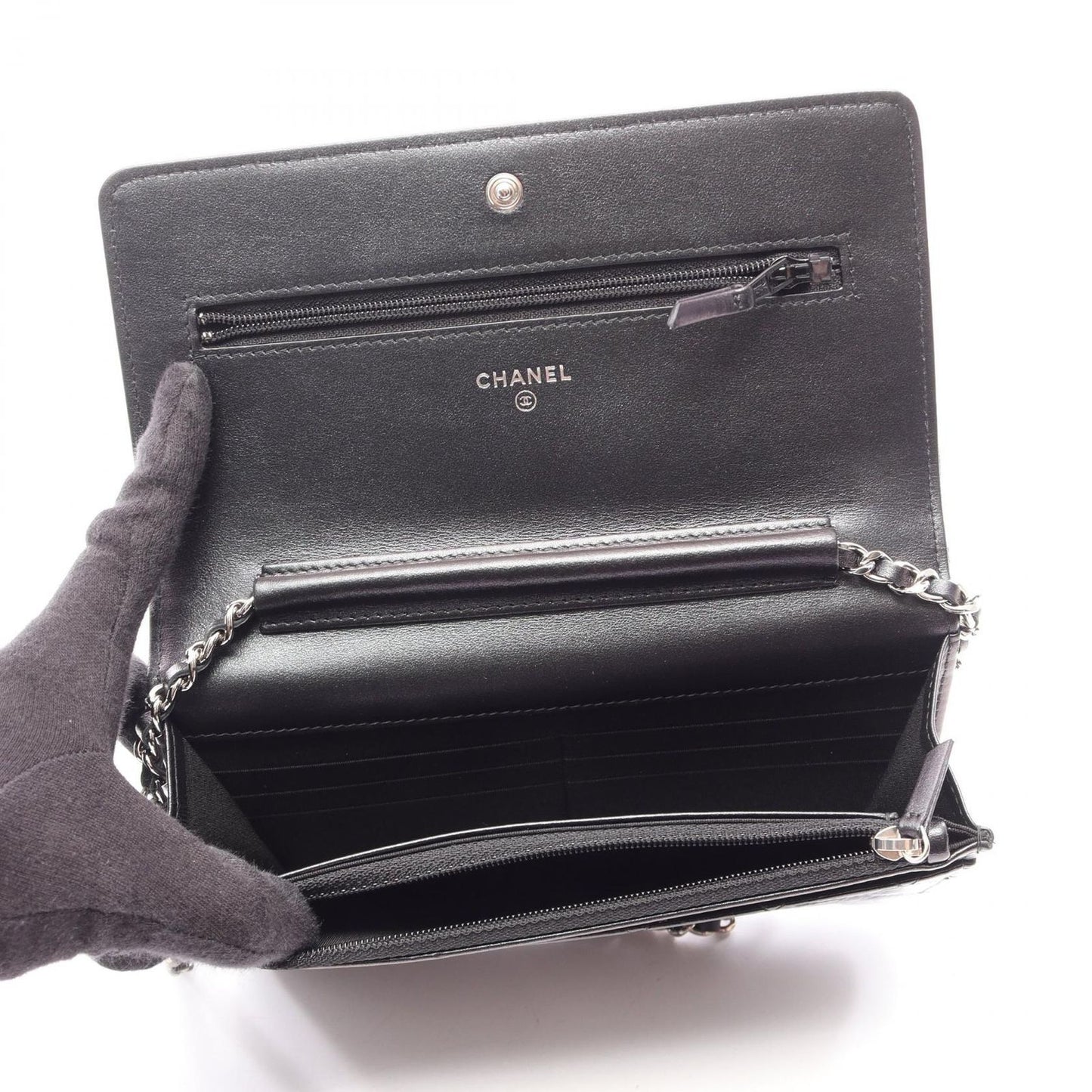 Chanel Shoulder Bag Quilted Black Leather Chain Wallet — view 3