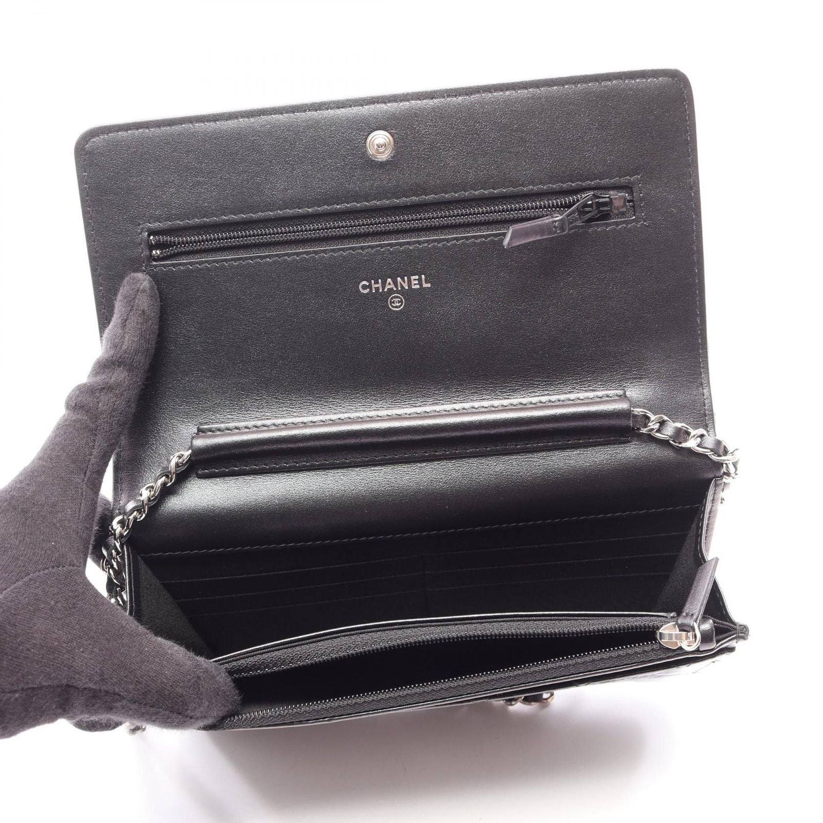 Chanel Shoulder Bag Quilted Black Leather Chain Wallet — view 3