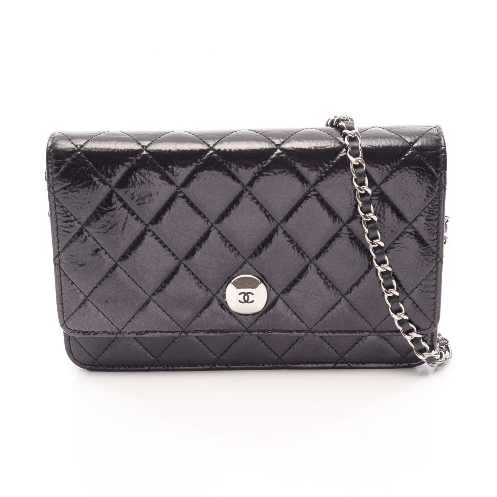 Chanel Shoulder Bag Quilted Black Leather Chain Wallet