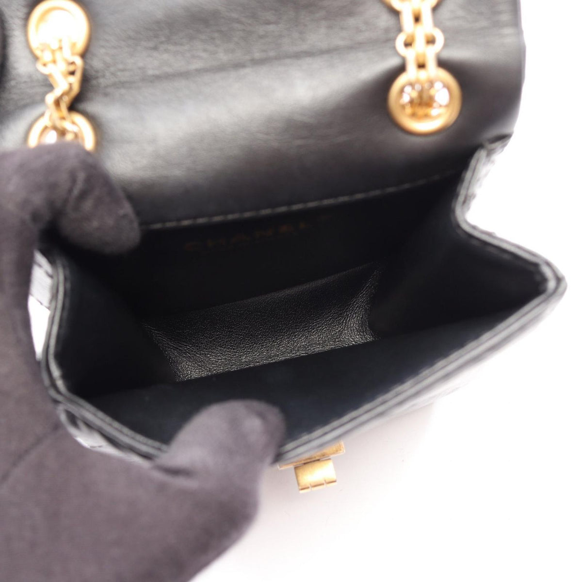 Chanel Shoulder Bag 2.55 Quilted Black Calfskin Small Chain — view 3