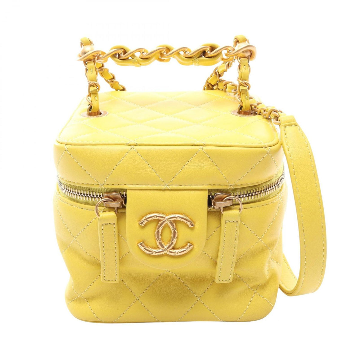 Chanel Shoulder Bag Quilted Yellow Lambskin Vanity 2-Way Chain
