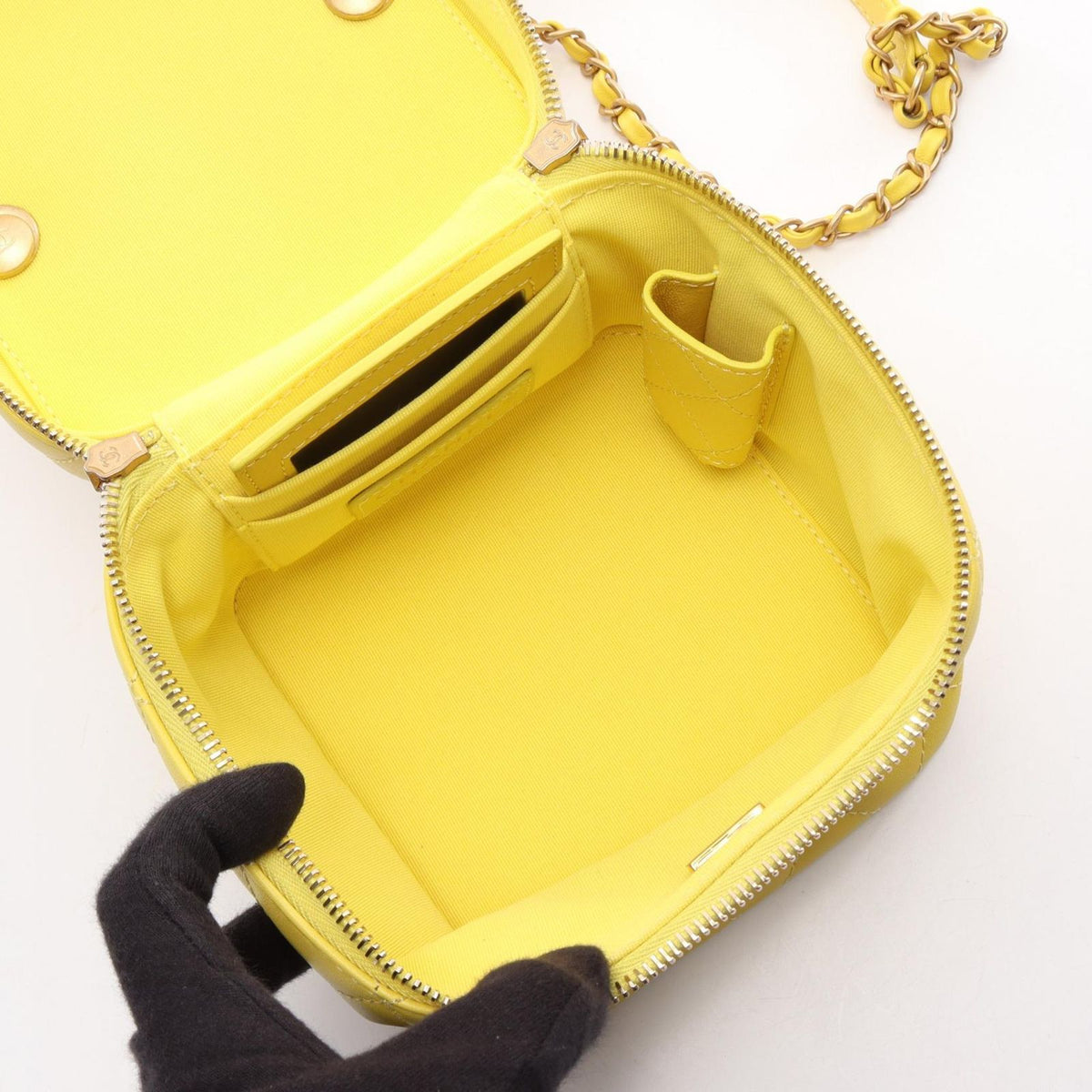 Chanel Shoulder Bag Quilted Yellow Lambskin Vanity 2-Way Chain — view 3