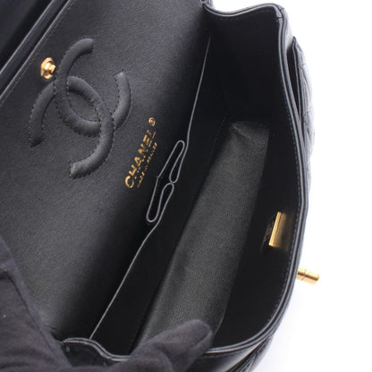 Chanel Shoulder Bag Quilted Double Flap Black Lambskin Key Charm Chain — view 3