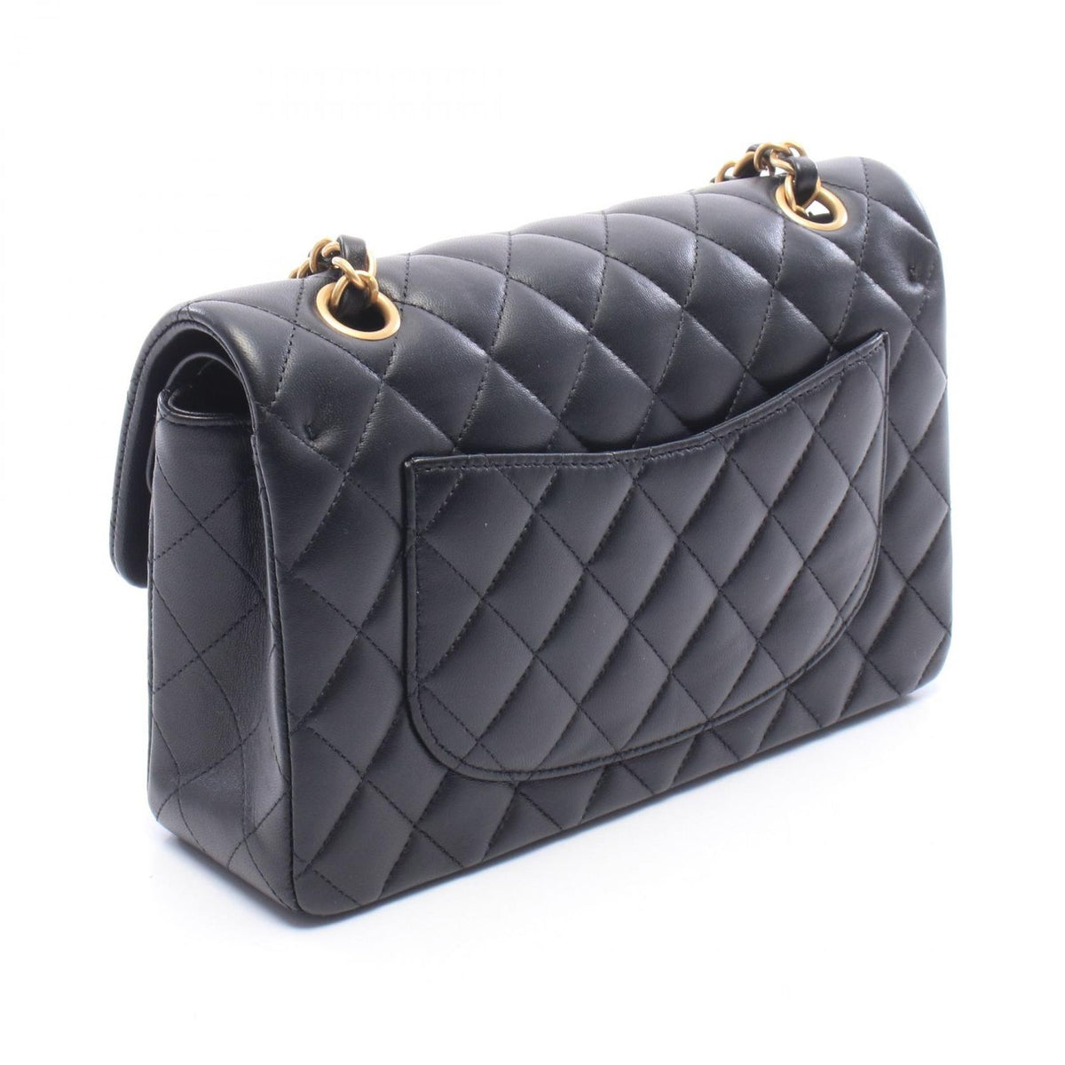 Chanel Shoulder Bag Quilted Double Flap Black Lambskin Key Charm Chain — view 2