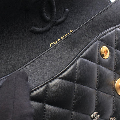 Chanel Shoulder Bag Quilted Double Flap Black Lambskin Key Charm Chain — view 7