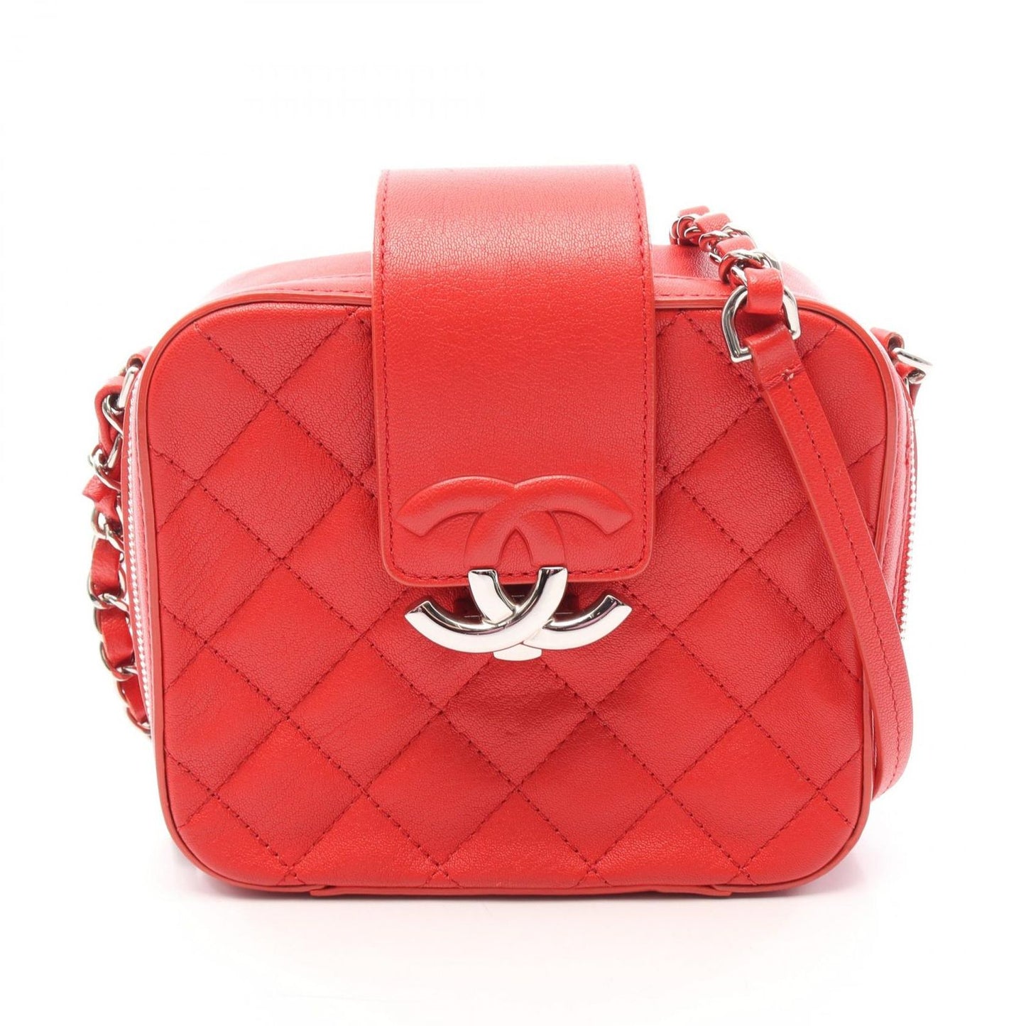 Chanel Shoulder Bag Quilted Half Here Red Leather