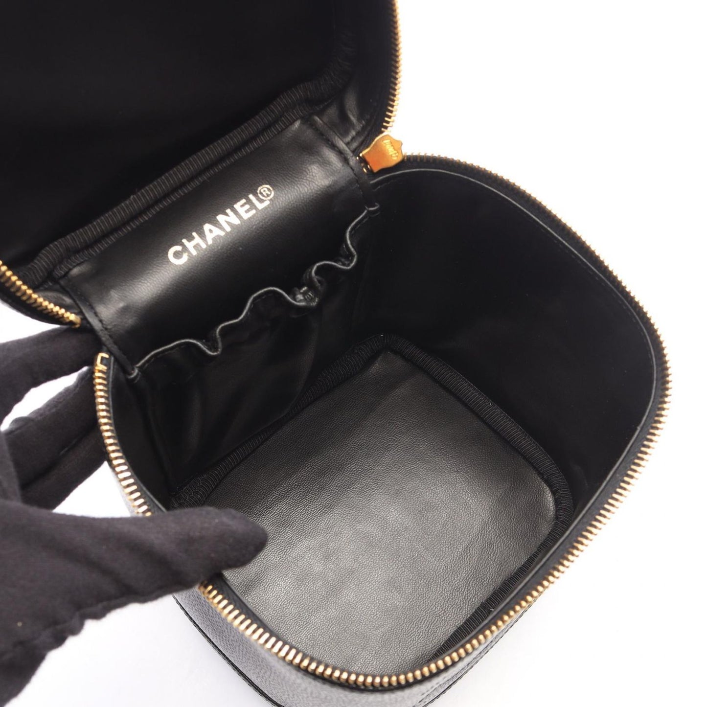 Chanel Handbag CC Logo Black Caviar Leather Vertical Vanity — view 3